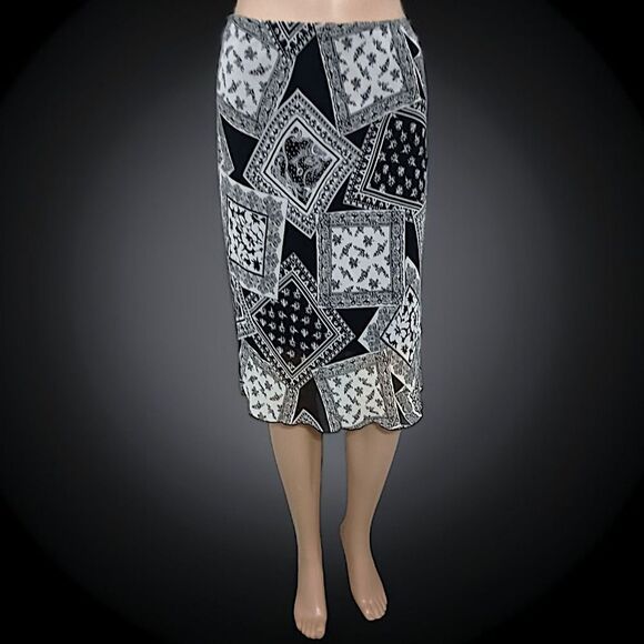 Vtg 90s‎ Patchwork Print Midi Skirt S Lettuce Hem Sheer Overlay Bohemian Grunge. - Picture 11 of 16